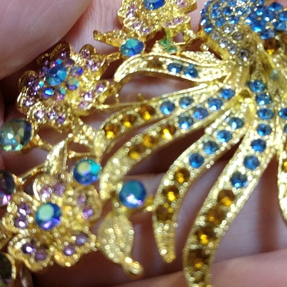 Peacock Brooch Pin and Pendant 1/4" Bale Large Colorful Rhinestones Bling - Picture 15 of 15